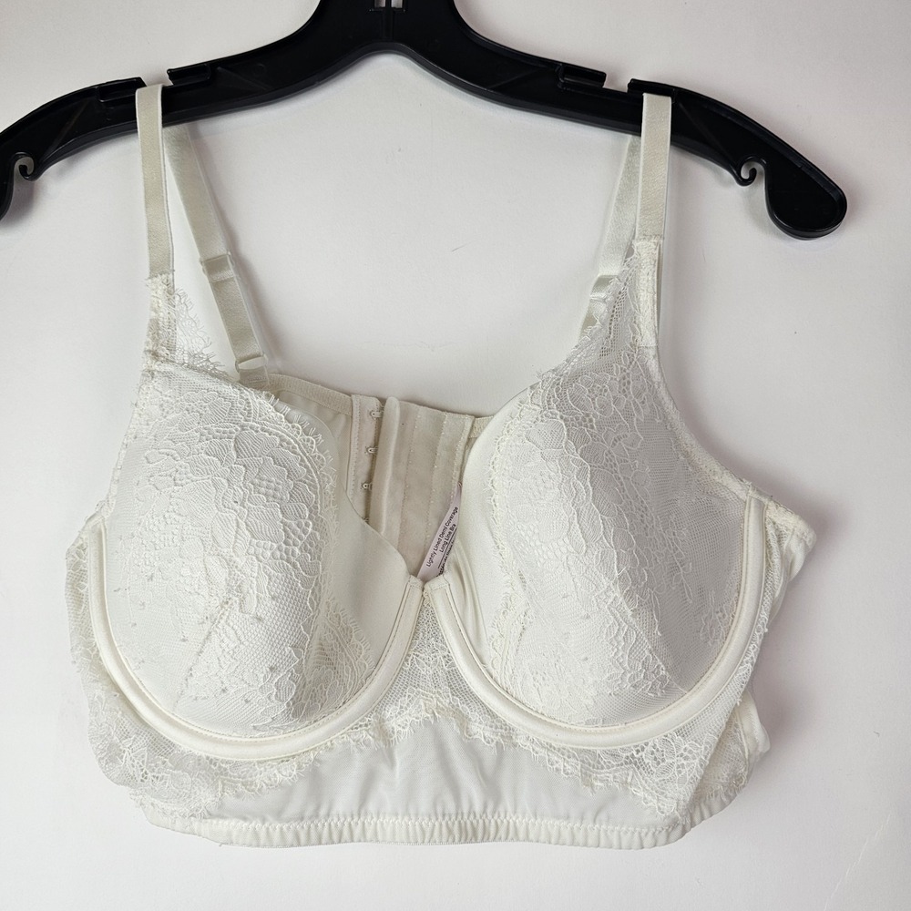 Auden Long Line Bra Ivory Lace Lightly Lined Demi Coverage Underwire Size 38C